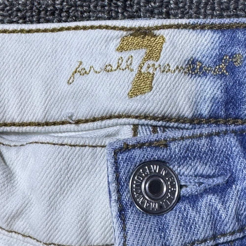 7 FOR ALL MANKIND Cropped Alexa Two Tone Jeans Women's Size 25 Wide Leg Raw Hem - Picture 7 of 11